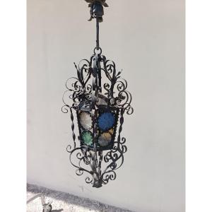 Lanterna in lamierino"Santa Caterina" Veneziana 800 con vetri colorati