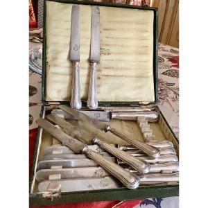 Set Of 12  Knives, Silver Handle 