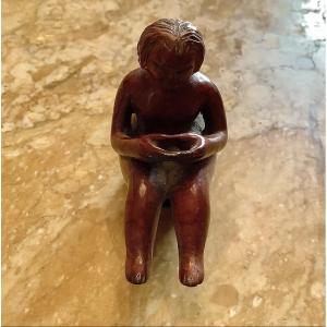 Mahogany Pipe Bowl In The Shape Of A Small Winged Angel