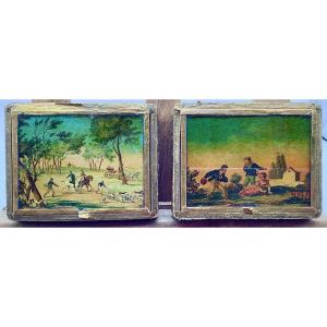 45_ Pair Of Small Cardboard Boxes, With Glass-covered Mounts