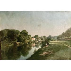 Oil On Canvas Landscape By Eugène Bataille