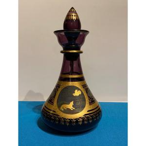 Rare Crystal Bottle In Amethyst Color Decor Opaline By Jb Desvignes XIXth Charles X.