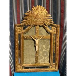 Christ In Bone In Its Frame In Golden Wood With Glazing Bead XVIIth Time.