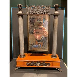 Psyche Or Table Mirror In Bronze, Marble And Lemon Tree XIXth Charles X Period.