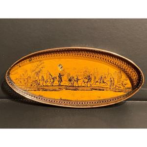 Mouchette Tray In Painted Sheet Decor Return From The Hunt XIXth Charles X Period.