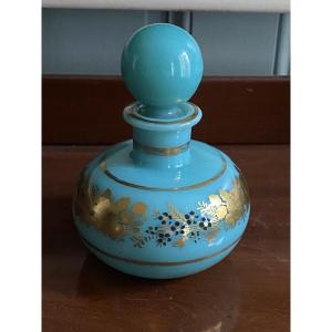 Rare Opaline Bottle In Jade Green Colour, Decorated By Jean Baptiste Desvignes, 19th Century, Charles X.