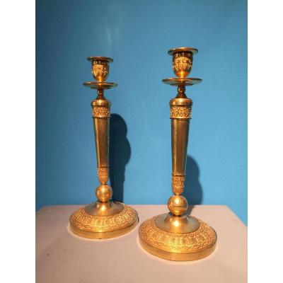 Rare Pair Of Candlesticks Decor From A Empire Earth Globe.