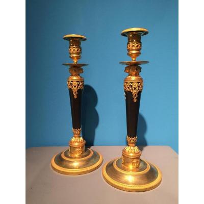 Rare Pair Of Candlesticks Bronze XIXth Empire 1st Time
