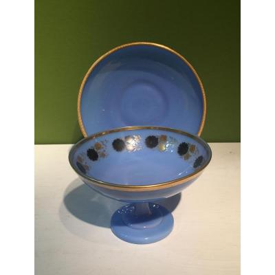 Cup And His Saucer Drageoir Opaline Blue XIXth Charles X.