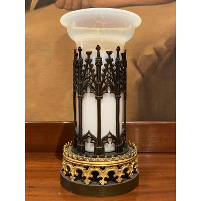 Opaline Vase Bronze Mount Cathedral XIXth Charles X.