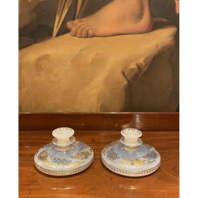 Important And Rare Pair Of Opaline Bottle Decor Desvignes XIXth Charles X Period.