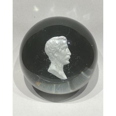 Paperweight Or Sulfide Cristallo Cerame Profile Of Napoleon III Manufacture Of Clichy Nineteenth.