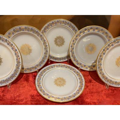 Rare Suite Of Six Plates In Opaline Decor By Jean Baptiste Desvignes XIXth Charles X Period