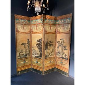 Screen Polychrome Neoclassical Decor And Animated Scenes In Grisaille Early XIXth 1st Empire.