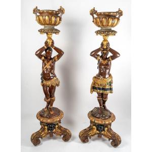 Pair Of Nubians In Polychrome