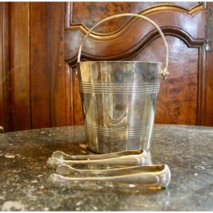 Silver Metal Ice Bucket With 2 Ice Tongs