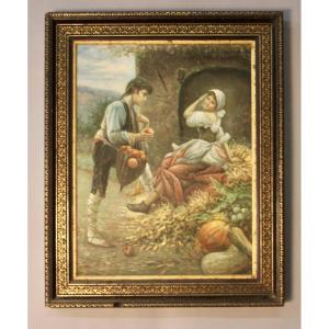 Decorative Painting Gallant Scene In Black And Gold Frame