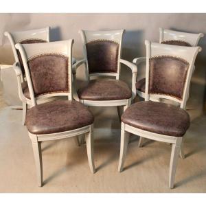 Suite Of 3 Armchairs And 2 Restaurant Chairs