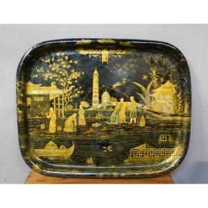 Painted Sheet Metal Tray With Japanese Decor