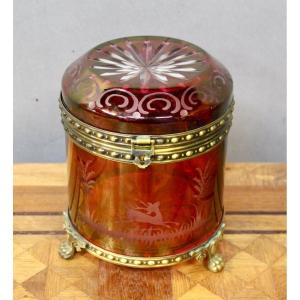 Cut Bohemian Crystal Candy Box, Red 