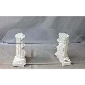 Glass Top Table, Plaster Base Signed Pacini