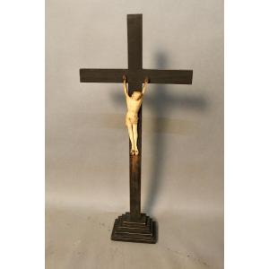 Christ In Ivory On Large Wooden Cross