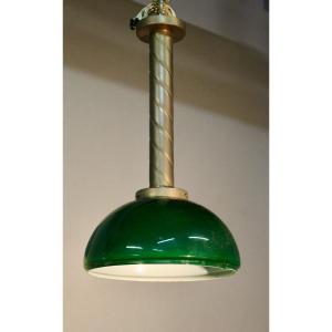 Chandelier Brass Body And Green Opaline