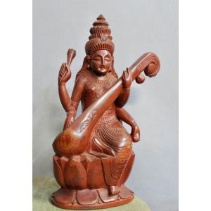 Ironwood Sculpture Of Goddess Saraswati