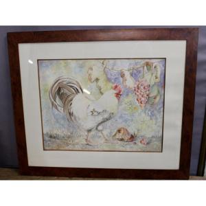 Watercolor Rooster Signed And Dated