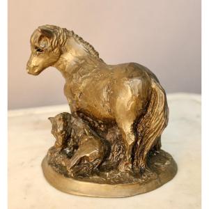 Bronze Sculpture Mare And Foal Lying