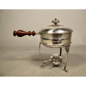 Silver Metal Dish Warmer On Tripod Stand