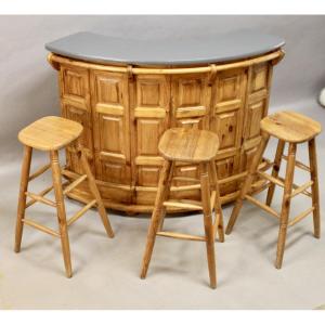 Vintage Bar Counter With 3 Stools