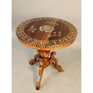 Indochinese Pedestal Table With Mother-of-pearl Inlay And Central Leg
