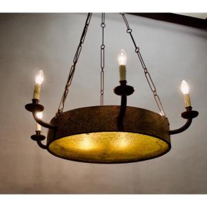 Art Deco Wrought Iron Chandelier With 6 Lights