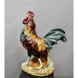 Polychrome Glazed Earthenware Rooster By Louis Robert Carrier Belleuse 55 Cm High