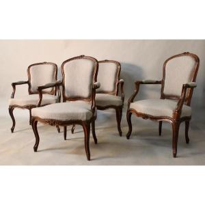 Set Of 4 Louis XV Cabriolet Armchairs