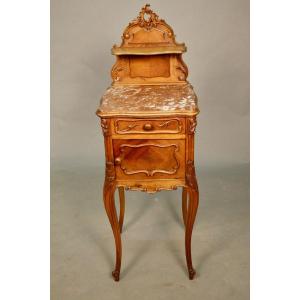 Walnut Bedside Table With Openwork Shelf, Louis XV Style