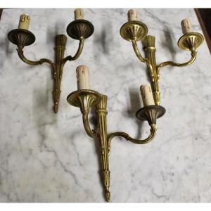 Set Of 3 Louis XVI Style Wall Lights With 2 Lights