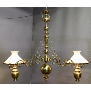 Important Napoleon III Solid Brass Billiard Chandelier