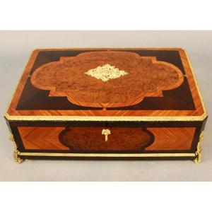 Travel Writing Desk, Large Napoleon III Marquetry Box On All Sides