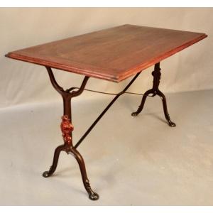Set Of 9 1900s Bistro Tables With Wrought Iron Bases And Rose Decoration