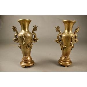 Pair Of Japanese-style Bronze Vases