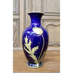 Vase With Thistle By Gustave Asch, Tours Blue, Sainte Radegonde