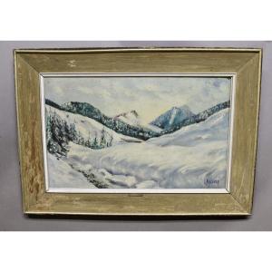 Oil On Canvas, Mountain Landscape Of Courchevel, Signed