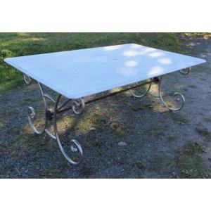 Table With Marble Top And Wrought Iron Base