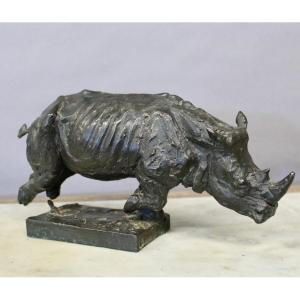 Patinated Bronze Rhinoceros By Michel Lauricella 