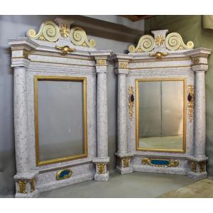 Pair Of Large Baroque Mirrors With Lugano Pediments