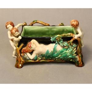 Italian Majolica Jardinière Decorated With Nymphs And Putti