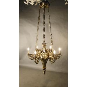 17th Century Gothic Polished Bronze Chandelier, 190 Cm High