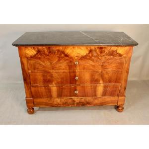 Restoration Period Chest Of Drawers In Burr Walnut, Marble Top 